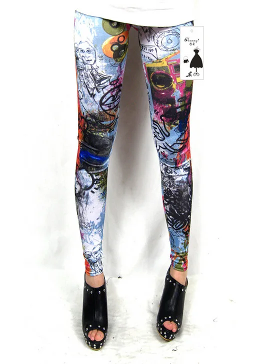 Leggings de mujer ajustados con cintura elástica y grafiti con estampado floral y calavera, trajes de uso diario