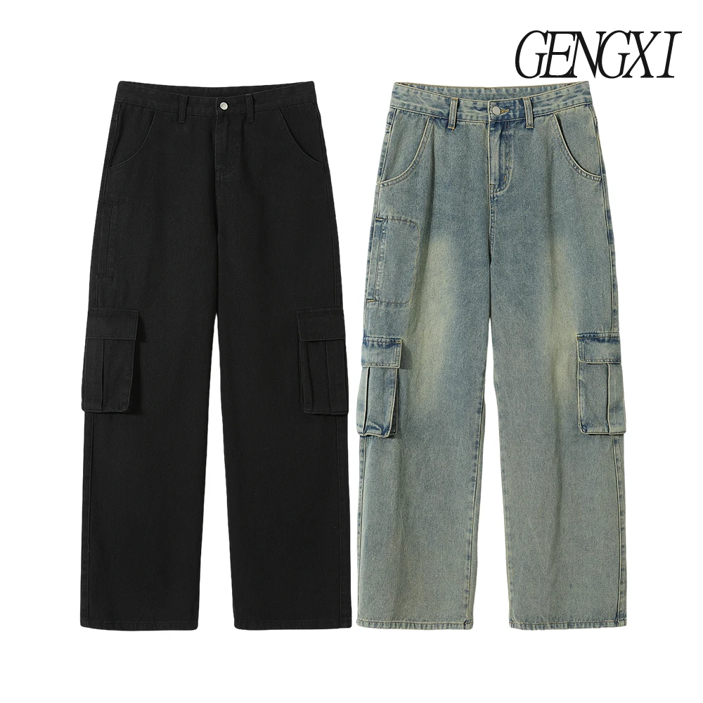 سراويل جينز رجالية جديدة ملابس عمل أمريكية عالية الجودة متعددة الجيوب بنطال جينز على الطراز القديم مغسول فضفاض غير رسمي مستقيم #2