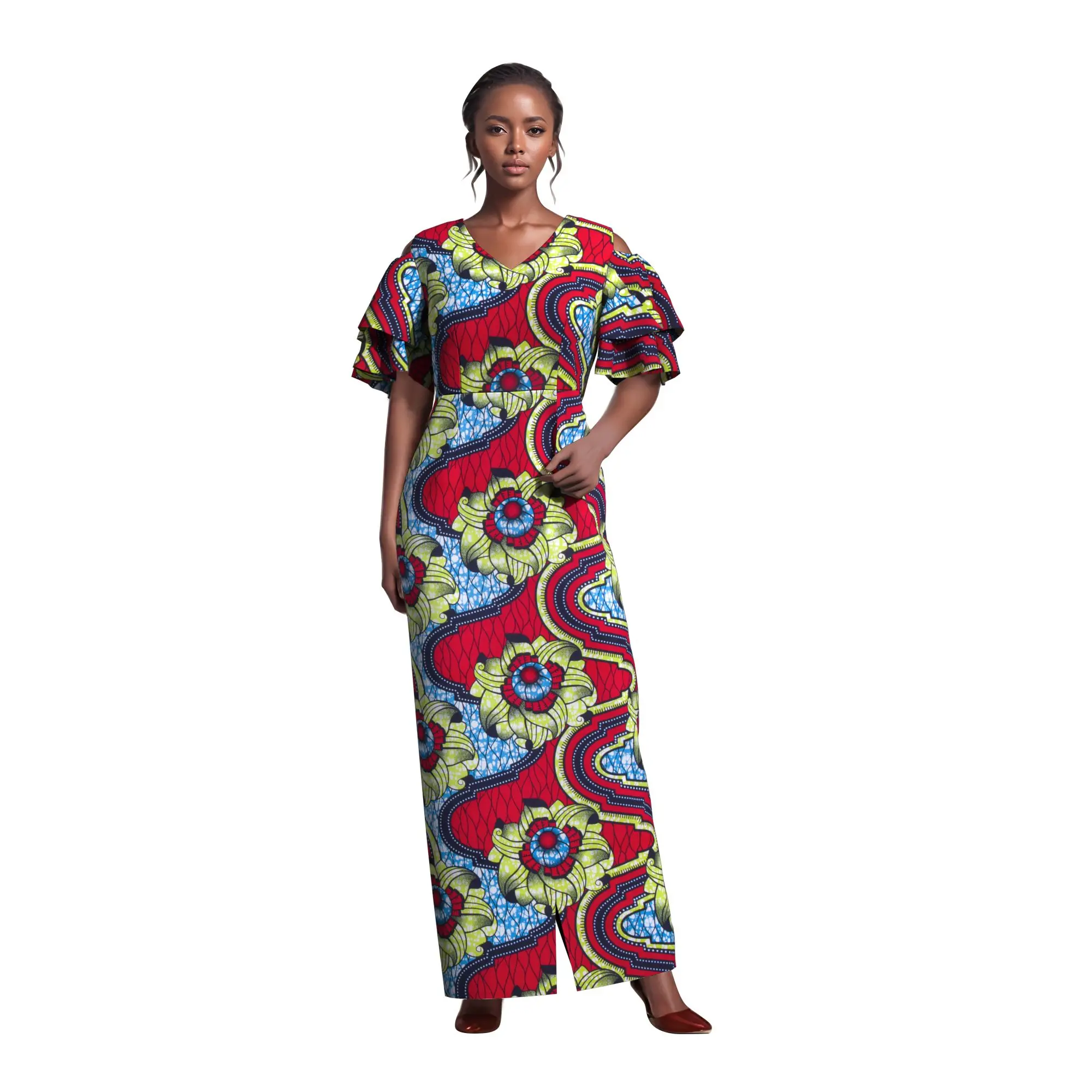Summer African Dresses for Women Vestidos Africa Clothing Dashiki V-neck Splice Long Party Dresses WY11165