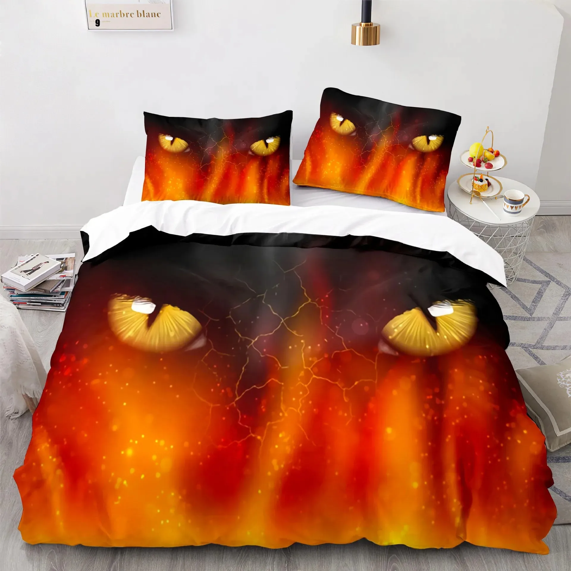 Flame Tiger 3D Bedding Set Cool Golden Duvet Cover Pillowcases Quilt Cover Gift Single Double Twin King Queen Polyester