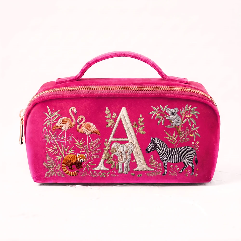 Organizer For Women Pouch Women's Luxury Makeup Bag Imitation Embroidery Big Space Velvet Cosmetic Bag Luxury Travel Makeup