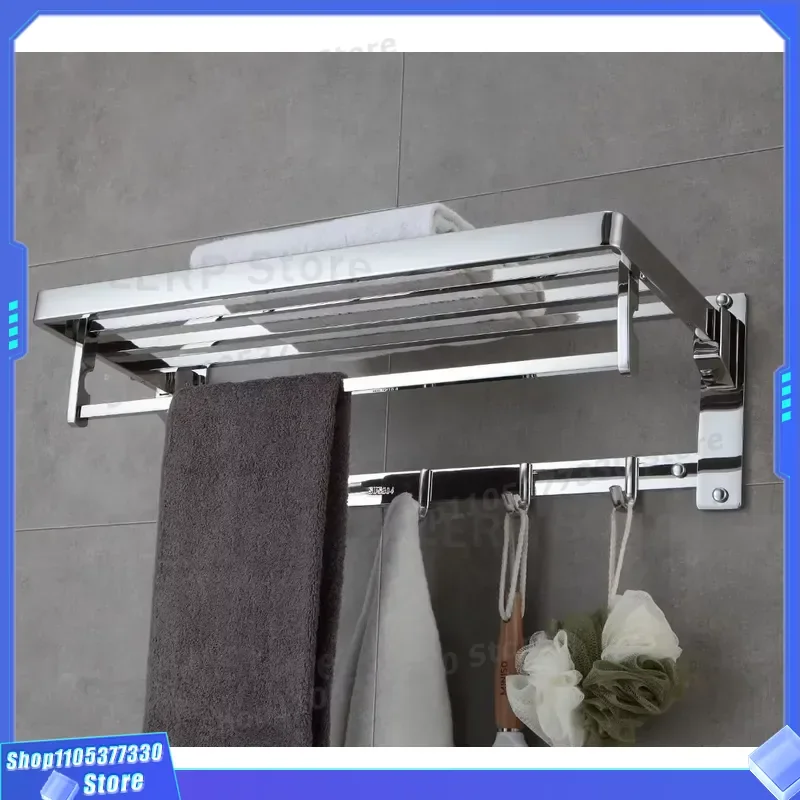 304 Stainless Steel Towel Rack Wall Mount Bathroom Accessories Thickened Chrome Rod Shower Hanger Mobile Hook Mirror Finish