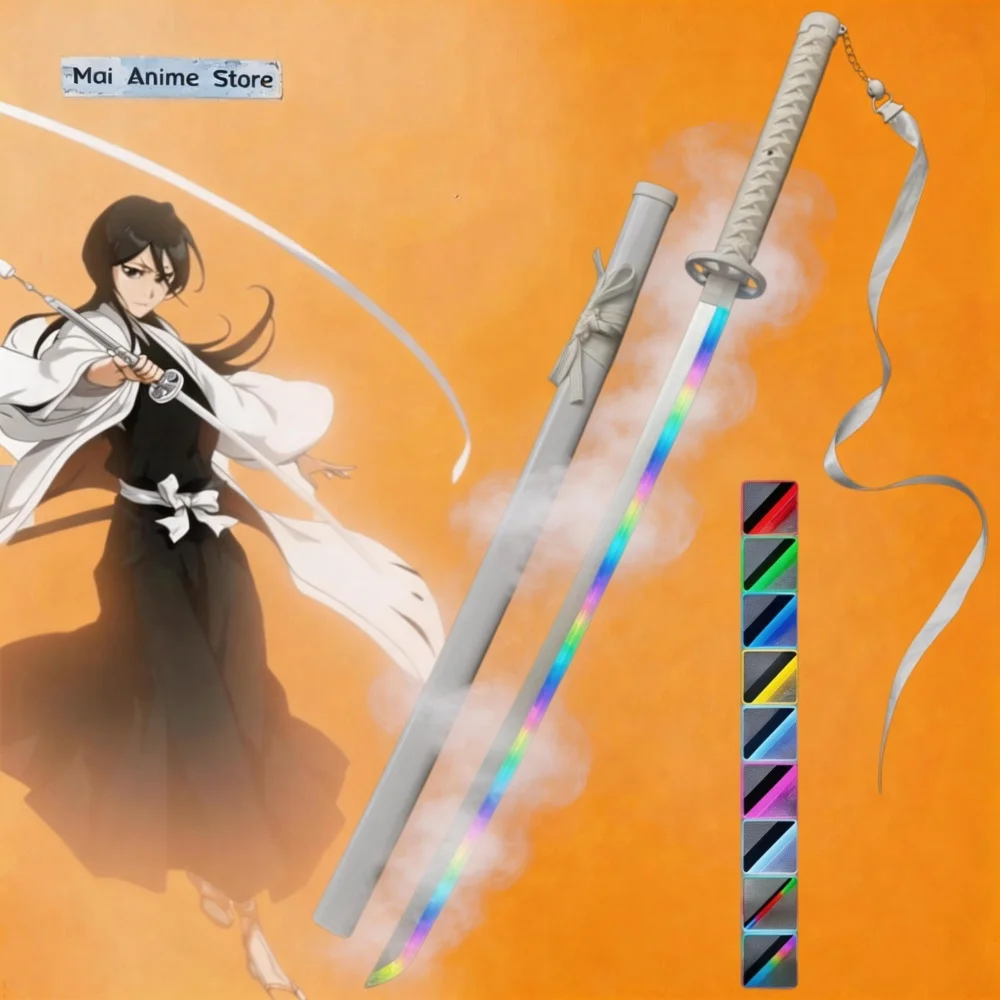 

40-дюймовая катана Кучики Рукии из Bleach, реалистичная, со светодиодной подсветкой и эффектом дыма, для косплея, незаточенная, игрушка-подарок