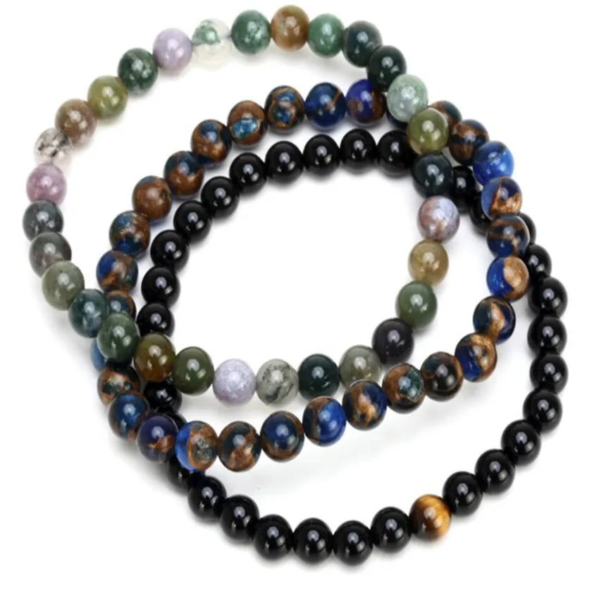 Agate Imperial Jasper Obsidian Bracelet Unisex Classic Women Men Stackable Bangle Indian 8mm Cuff Eco-friendly Mala