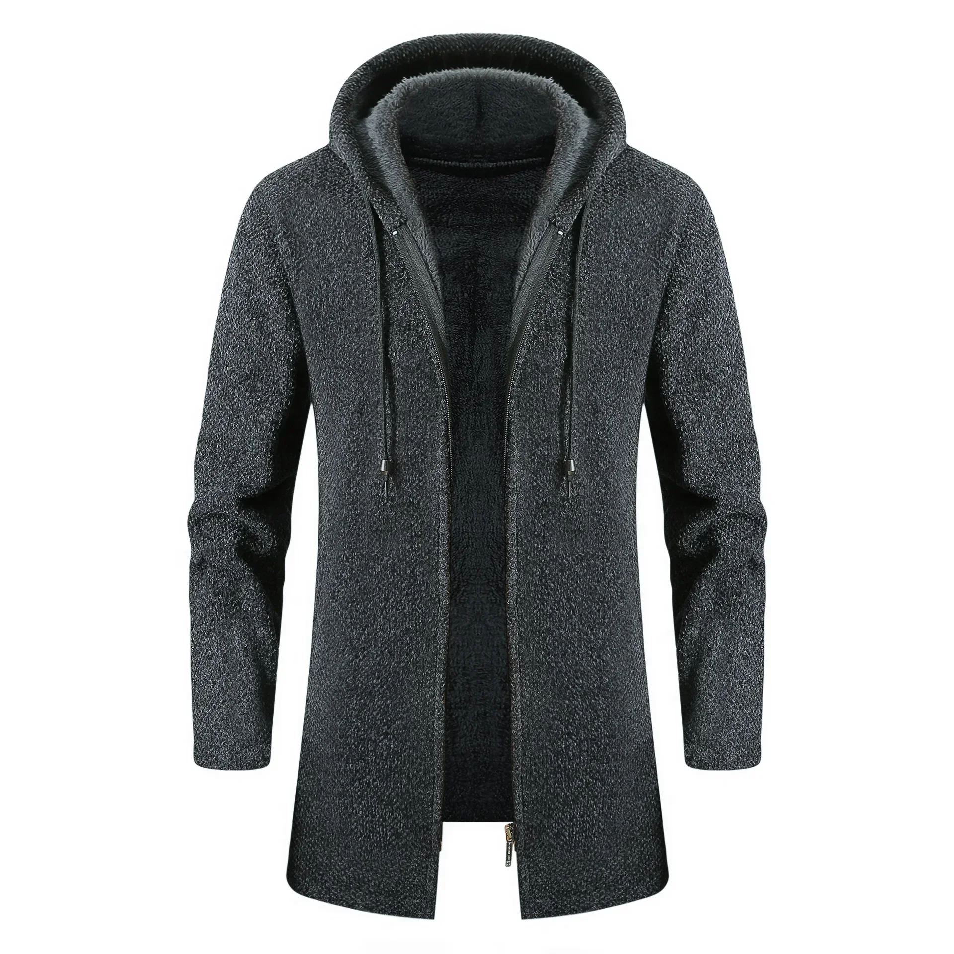 

Men Sweater Hooded Cardigan Jumpers Open Stitch Sweaters Long Sleeve Pockets Spliced Patchwork Thick Winter 2024 Casual