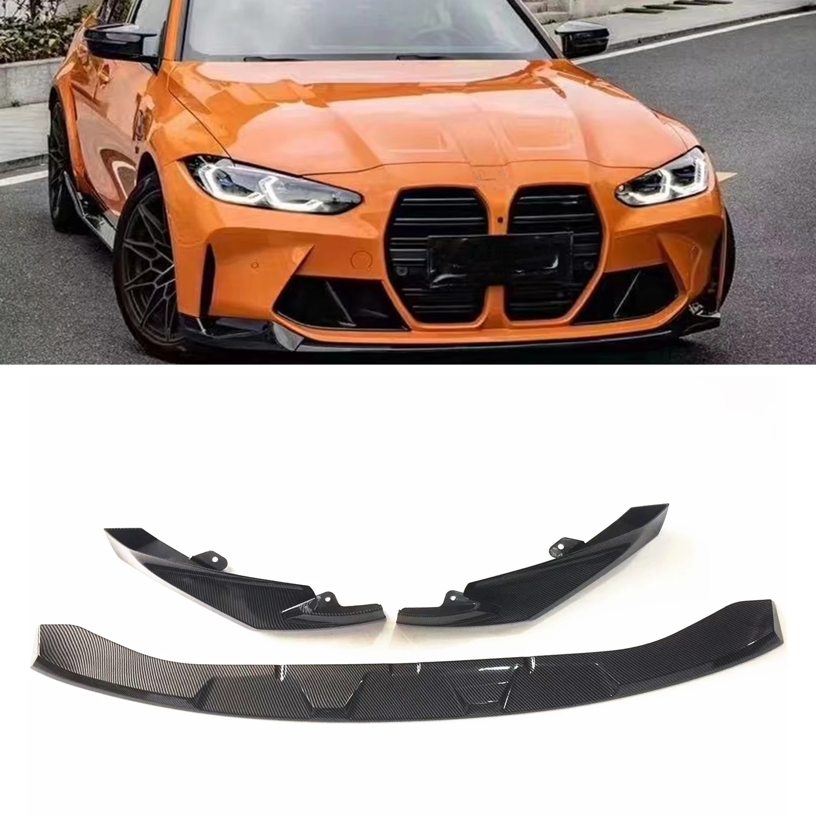 

For BMW G80 M3 G82 G83 M4 2021 2022 2023 2024 Front Bumper Spoiler Lip Carbon Fiber Look/Gloss Black Lower Splitter Protect Kit