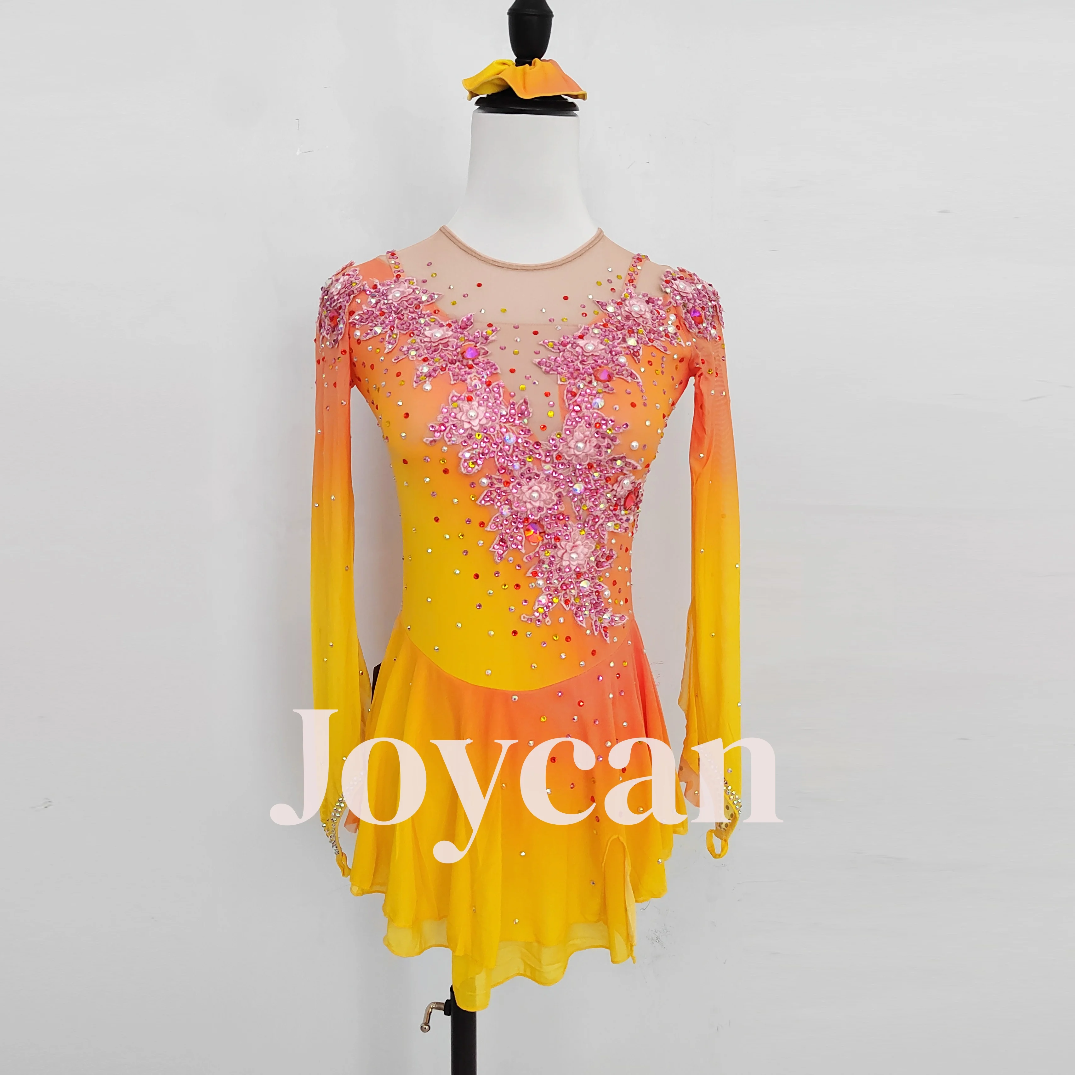 Vestido de patinaje artístico Joycan para niña, vestido de baile en barra hecho a mano personalizado con diamantes, actuación de competición BD1517