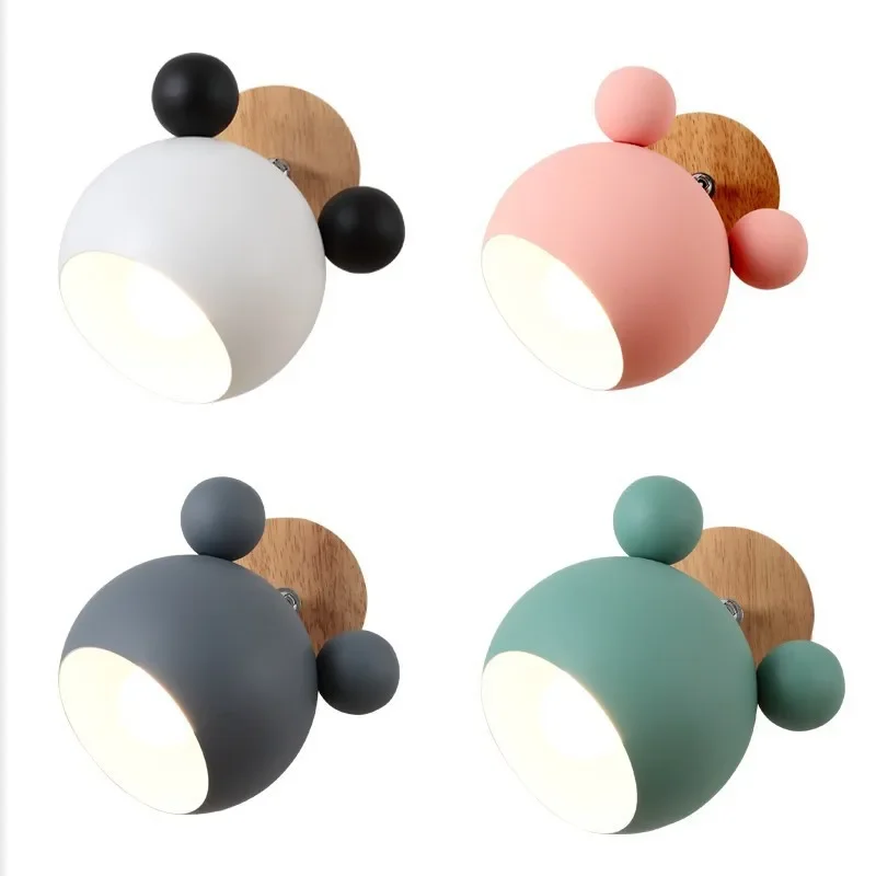 Nordic Personalized Macaron LED Wall Light Children's Bedroom Bed Cartoon Mickey Cute Reading Bedlight