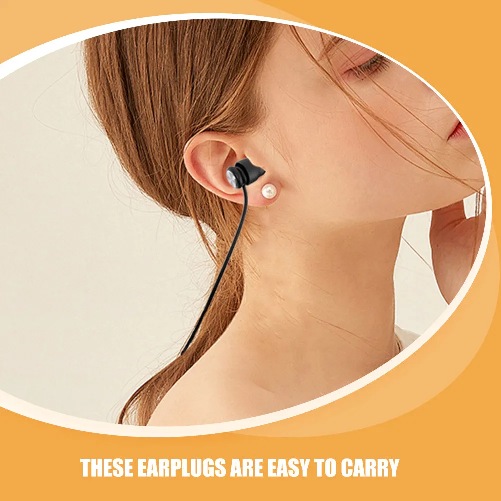1Set Bullet-Shaped Noise Reduction Black Silicone Earplugs Comfortable Fit for Sleeping Studying Working Travel