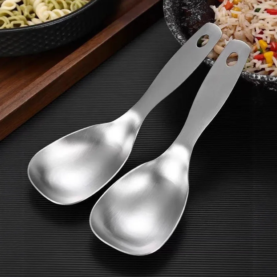 Large Stainless Steel Deep Soup Spoon Short Handle Square Head Rice Spoon Restaurant Serving Spoon Home Use Meal Spoon