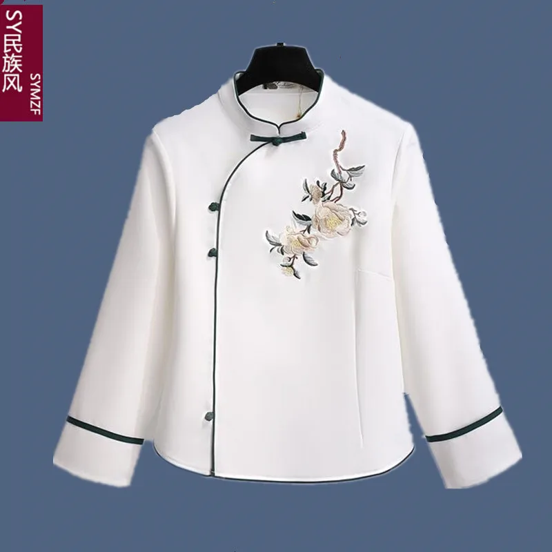 

Autumn And Winter Hanfu Chinese Tang Costume Improved Cheongsam Top Chinese Style Vintage Coil Button Cotton Linen Shirt