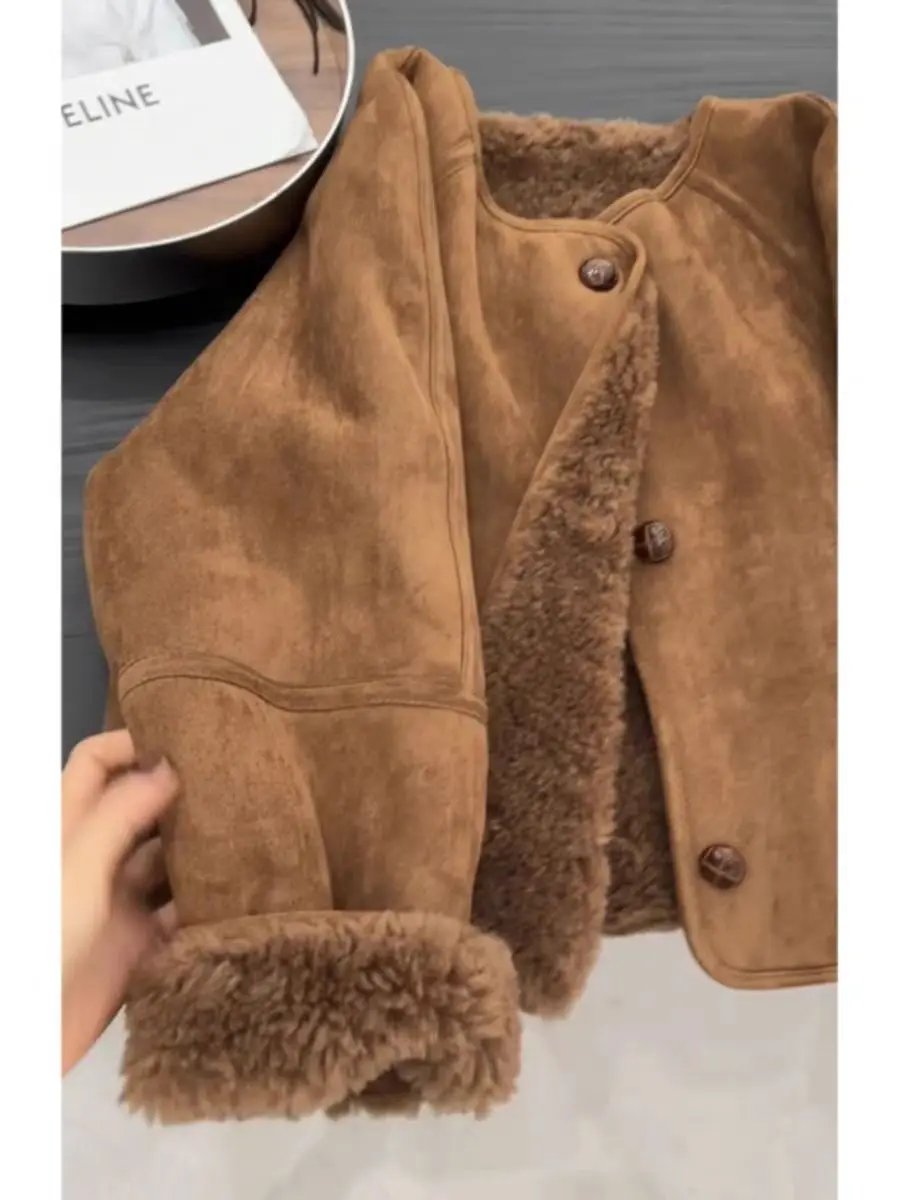 เสื้อโค้ทขนสัตว์สีน้ำตาลแบบออลอินวัน รุ่นใหม่ปี 2025 สำหรับฤดูใบไม้ร่วงปลายและฤดูหนาวต้น  สไตล์เท่ห์  ระดับไฮเอนด์  และสไตล์ผู้ใหญ่ที่ดูอ่อนโยน