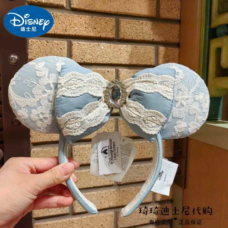 New Disney Princess Cinderella Headband Shanghai Disneyland Cartoon Bow Gemstone Headband Mickey Ear Women Hair Accessory