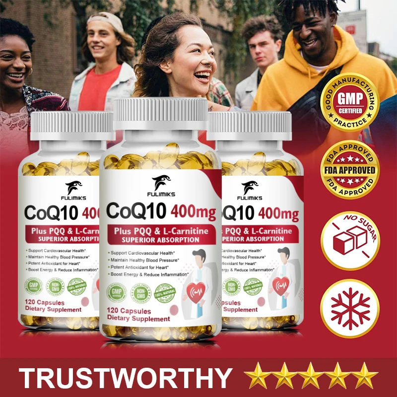 400mg CoQ10 Capsules (Ubiquinone)  with PQQ, Antioxidant Support for Brain, Heart, & Energy Health – Coenzyme Q10 Supplement