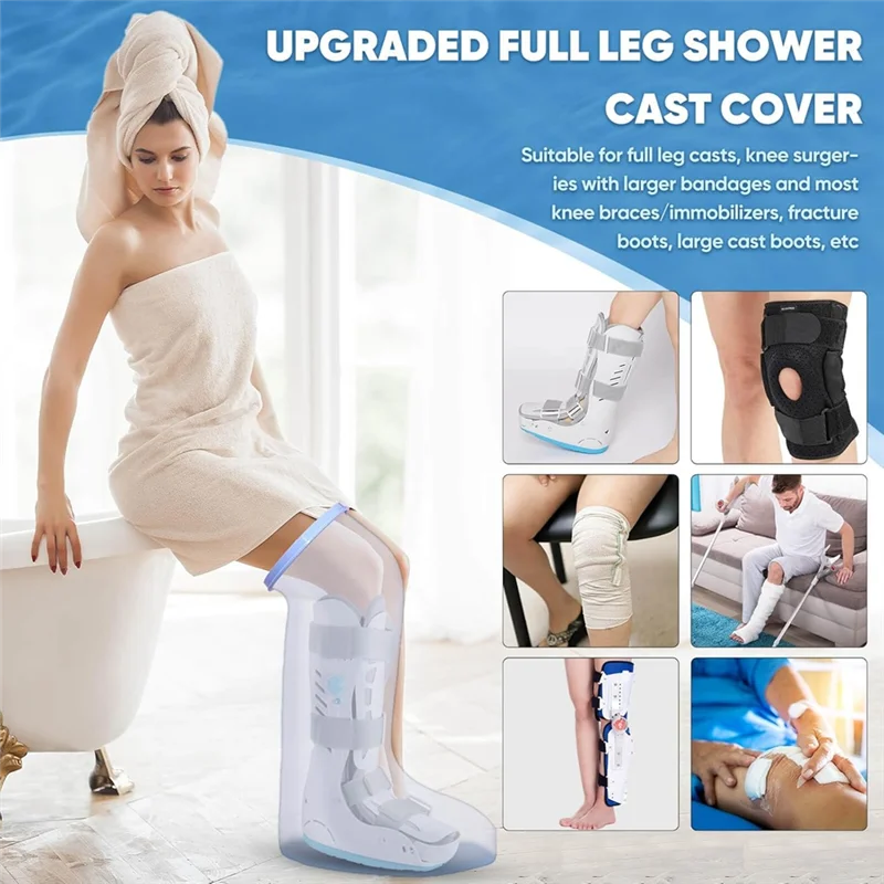 A96I-Waterproof Extra Wide Leg Cast Cover For Shower With Non-Slip Bottom For Leg Cast Protector For Leg Surgery Wounds