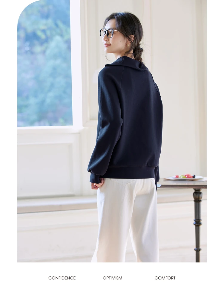 VIMLY Women's Sweatshirts Retro Zipper Lapel Design Spring Female 2025 Casual Pullover Long Sleeve Top Woman Clothing A0309