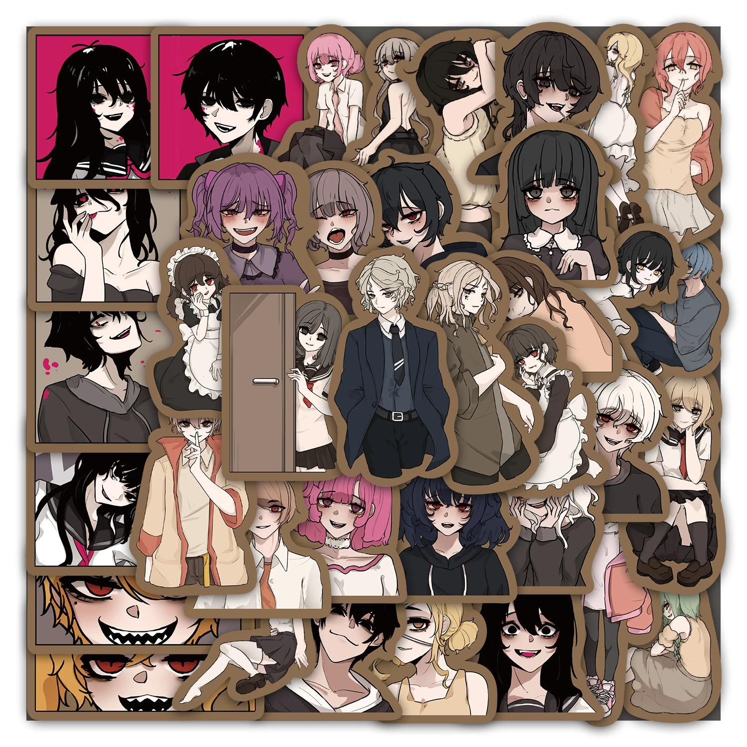 50개입 어두운 색상 캐릭터 학생 스티커 DIY 휴대폰 케이스 노트북 보온병 장난감 스티커