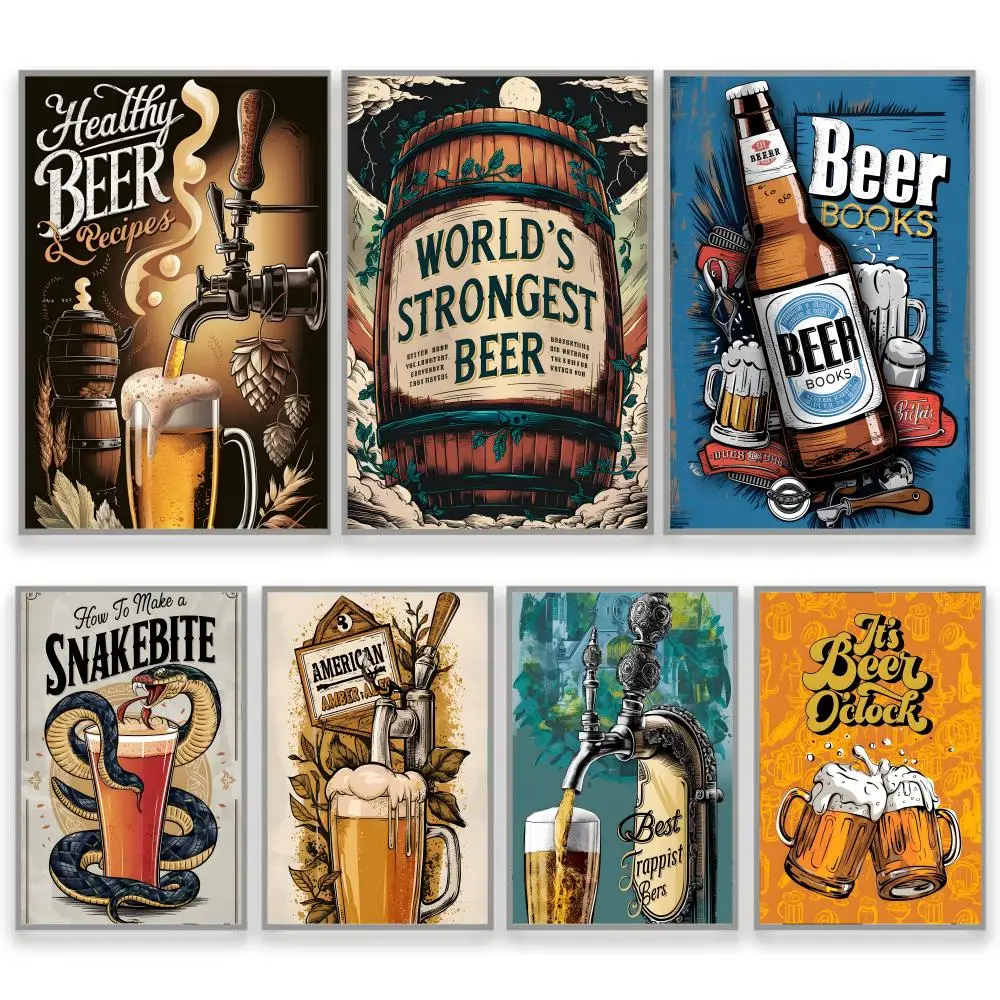 Beer Wine Retro Style Cushion Boyfriend Present Idea Teenage Room Decor Portrait Wall Print Poster