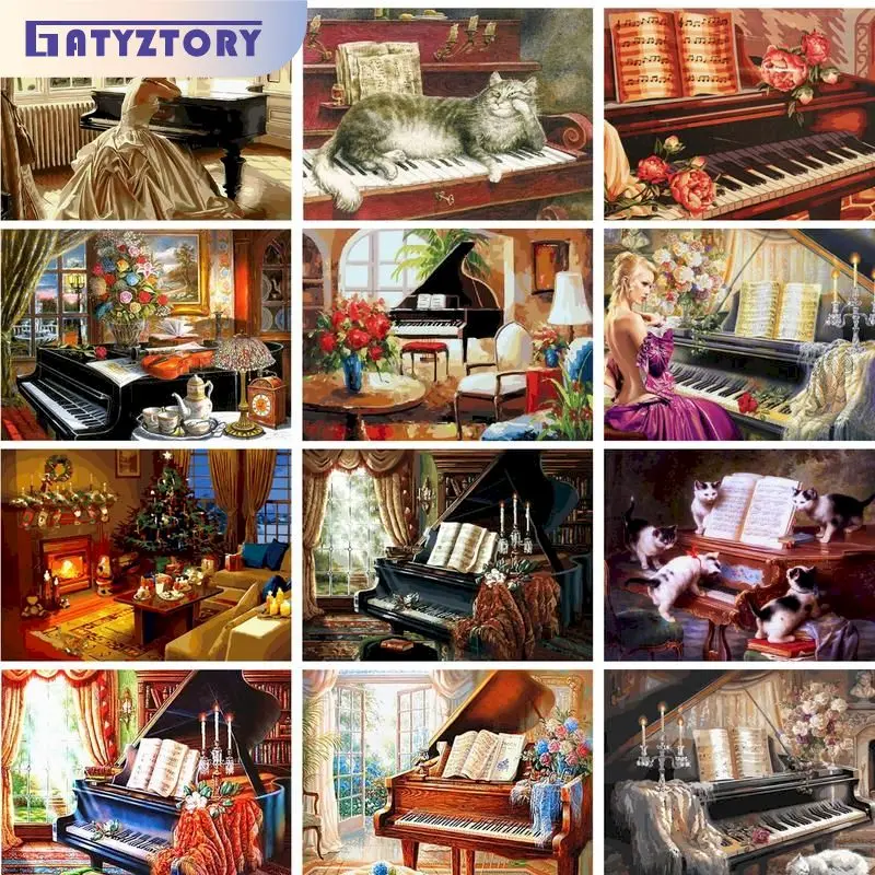 

GATYZTORY Frame Painting By Numbers For Handicrafts Piano Woman Picture Coloring Home Decors Acrylic Paints For Adults Room Scen