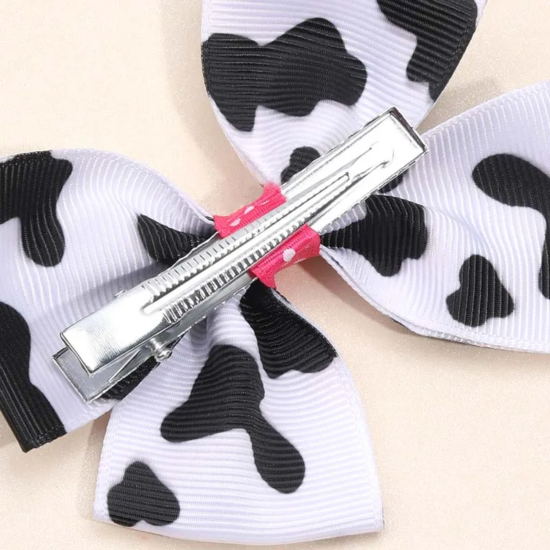 ncmama New Cow Print Hair Bow Clips For Baby Girl Fashion Handmade Bowknote Hair Pin Kids Headwear Hair Accessories Ornaments