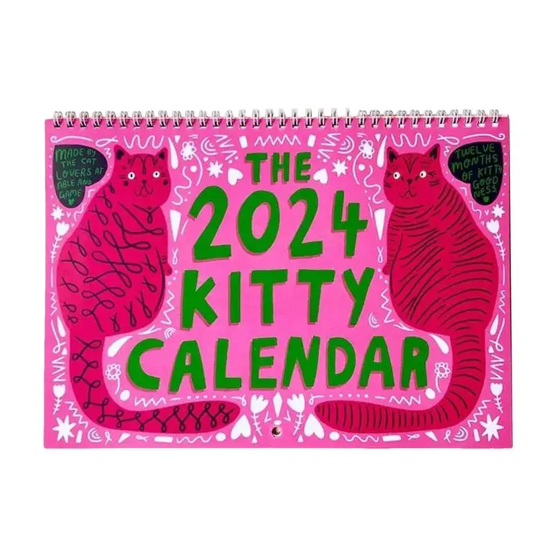 2024 Cute abstract Kitty Calendar Pink Cat Calendar Living Room Room Kitten Wall Calendar Wall Planner Home Decorations