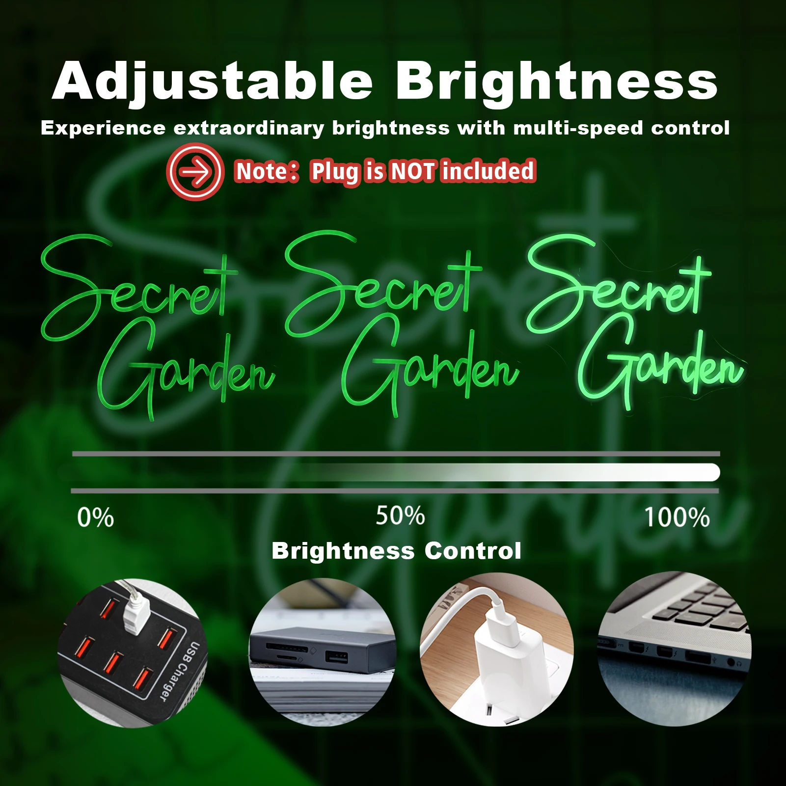 Imagem -03 - Secret Garden Green Led Neon Signs Alimentado por Usb Dimmable Wall Decor Quarto Escritório Festa Bar Loja Clube Sala de Jogos