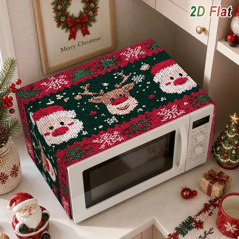 VIKAMA Ugly Christmas Sweater Microwave Dust Cover Santa Reindeer Knit Pattern Oil Proof Kitchen Appliance Protector Xmas Decor
