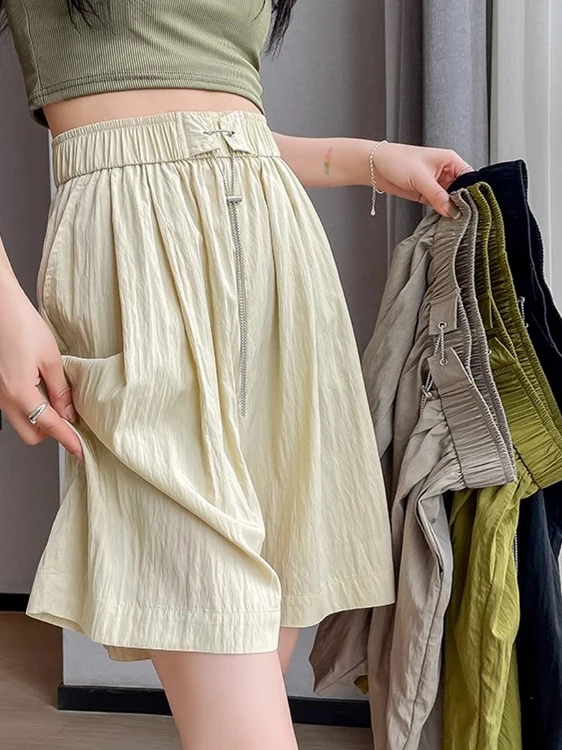 

Шорты-бермуды женские летние в гонконгском стиле, с высокой талией, свободные, универсальные, больших размеров, для полных женщин