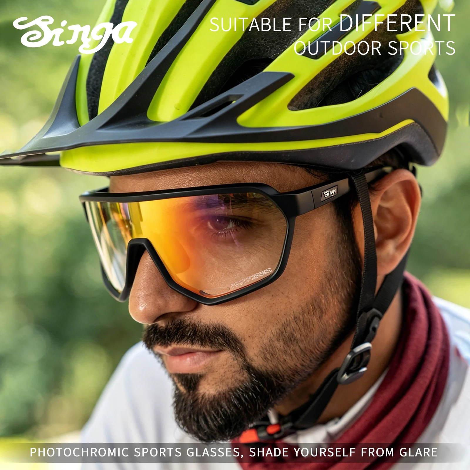 SINGA Photochromic Sports Sunglasses with TR90 Flexible Frame, UV400 Cycling Eyewear for Men & Women, Windproof MTB Road Bike Ri
