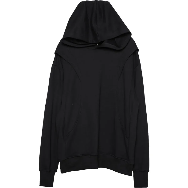 Niche Deconstructed Patchwork design, dark-style Faux two-piece Hooded hoodie, Cleanfit men's Trendy Hoodie jacket.
