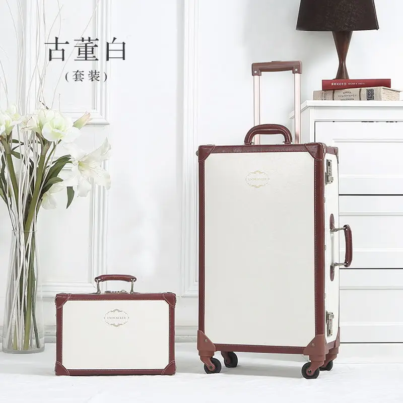 Royal retro luggage handmade suitcase women men trolley case universal wheel 20/22/24 inch boarding case leather suitcase