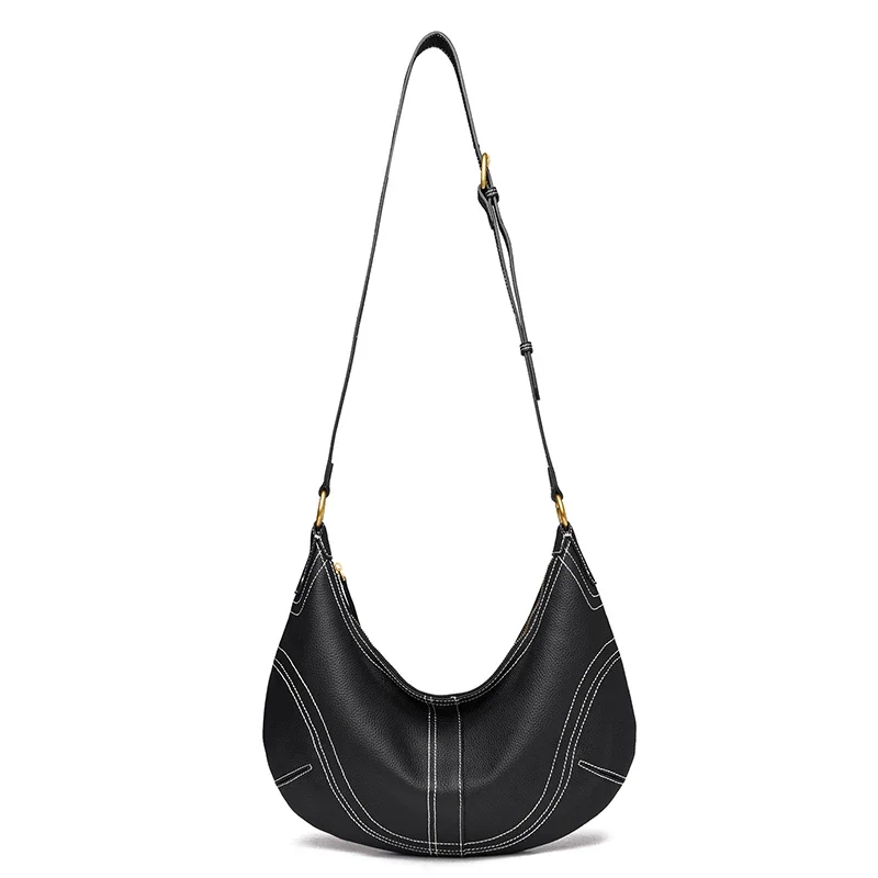 Retro Genuine Leather Underarm Women Shoulder Crossbody Bag Large Capacity Half-Moon Women Bag Designer Cowhide Commute Tote Sac