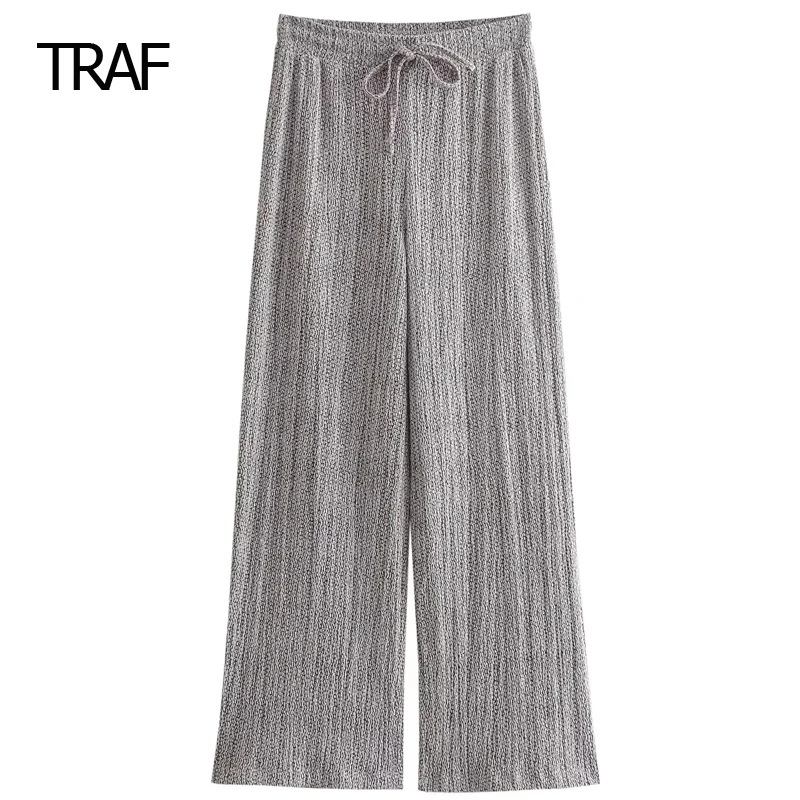 

TRAF Textured Wide Leg Pants Women's Pants Spring Summer 2024 High Waist Baggy Trousers New In Pants Y2k Pants Lady Trend Pant