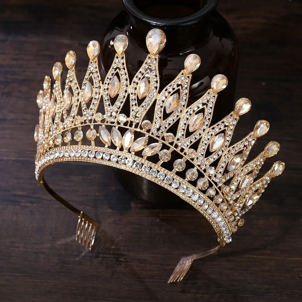 

Винтажная корона в стиле барокко, элегантная блестящая тиара в стиле Древней Греции, украшение для волос, разноцветная тиара принцессы со стразами, реквизит для фотосессий