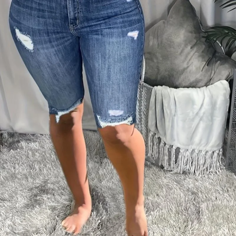 

High Waist Stretch Capris Five-Quarter Length Elasticated Mid-Rise Ladies Jeans Highwaisted Stretch Capris PU Fabric