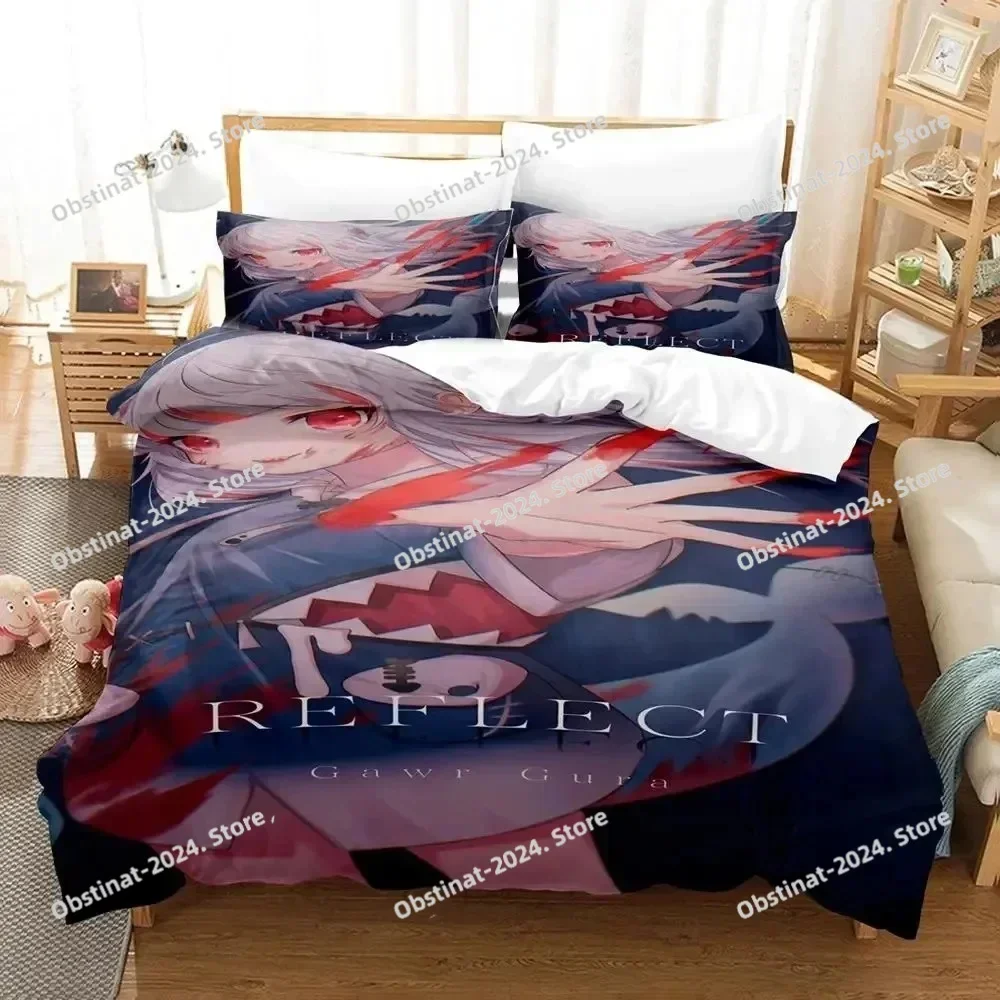 Gawr Gura Reflect Fanart holoMyth Bedding Set Duvet Cover Full Queen King Size Pillowcase Bed Printed Bed Set Aldult Kid Bedroom