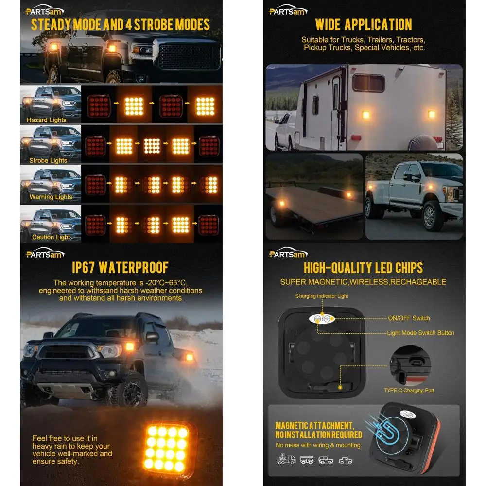 

Rechargeable Magnetic LED Strobe Hazard Lights Kit for Trucks and Trailers