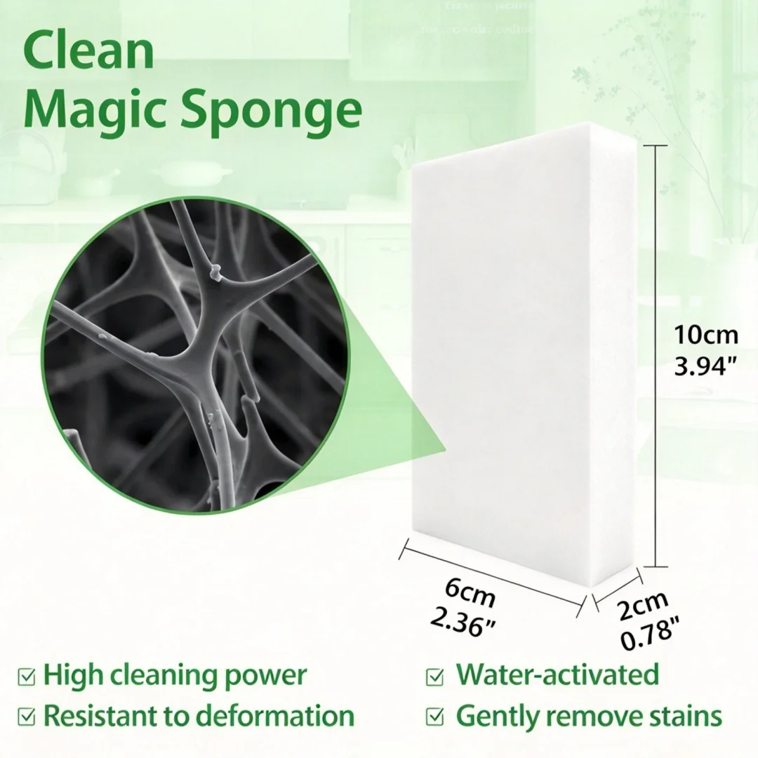 Magic sponge melamine cleaning eraser，versatile，durable，water activated，suitable for kitchens，bathrooms，walls，shoes，and cars