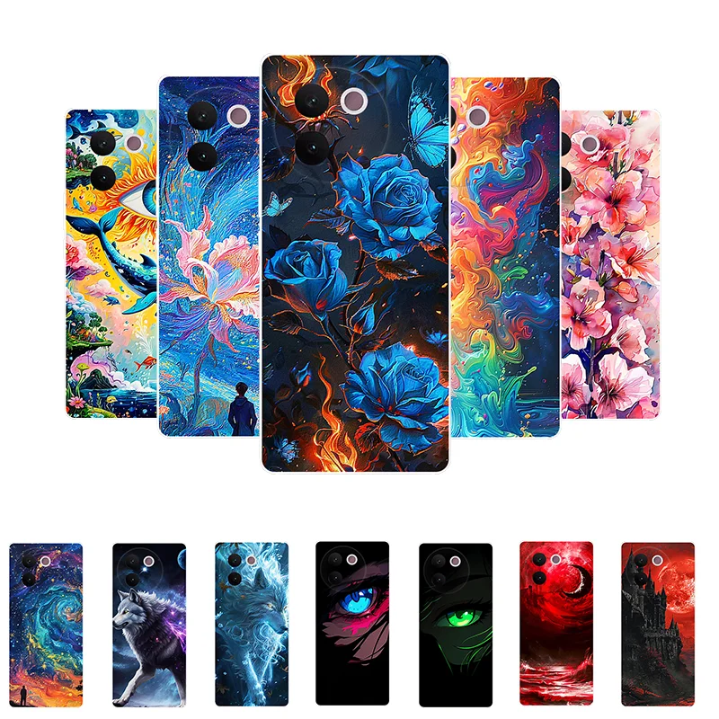 For Vivo V30e 5G Case Flower Red Moon Silicone Soft TPU Back Cover for Vivo V30e V2339 Phone Case VivoV30e V 30e