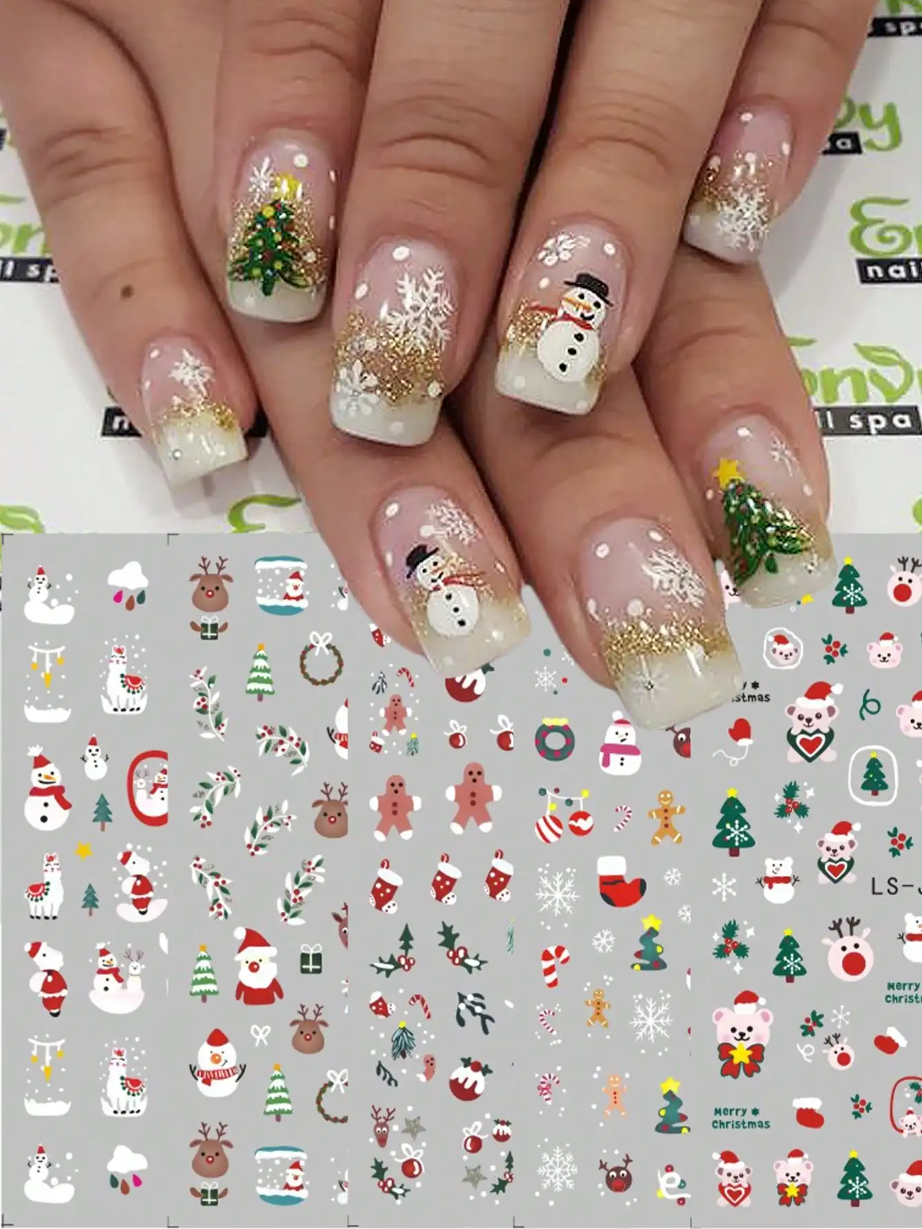 4 شكوك Weihnachts-Dekoraufkleber مع Weihnachtsmann، Schneemann، Pinguin، Elch، Lebkuchenmann، Süßes Muster Design