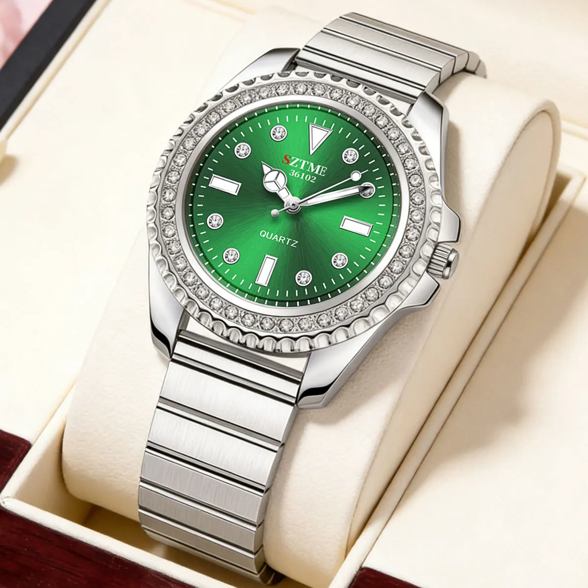 Business Trend Ladies Watches Stainless Steel With Diamonds, Luxury Scales, All-Match Girls Quartz Watches, Exquisite Gift Boxes
