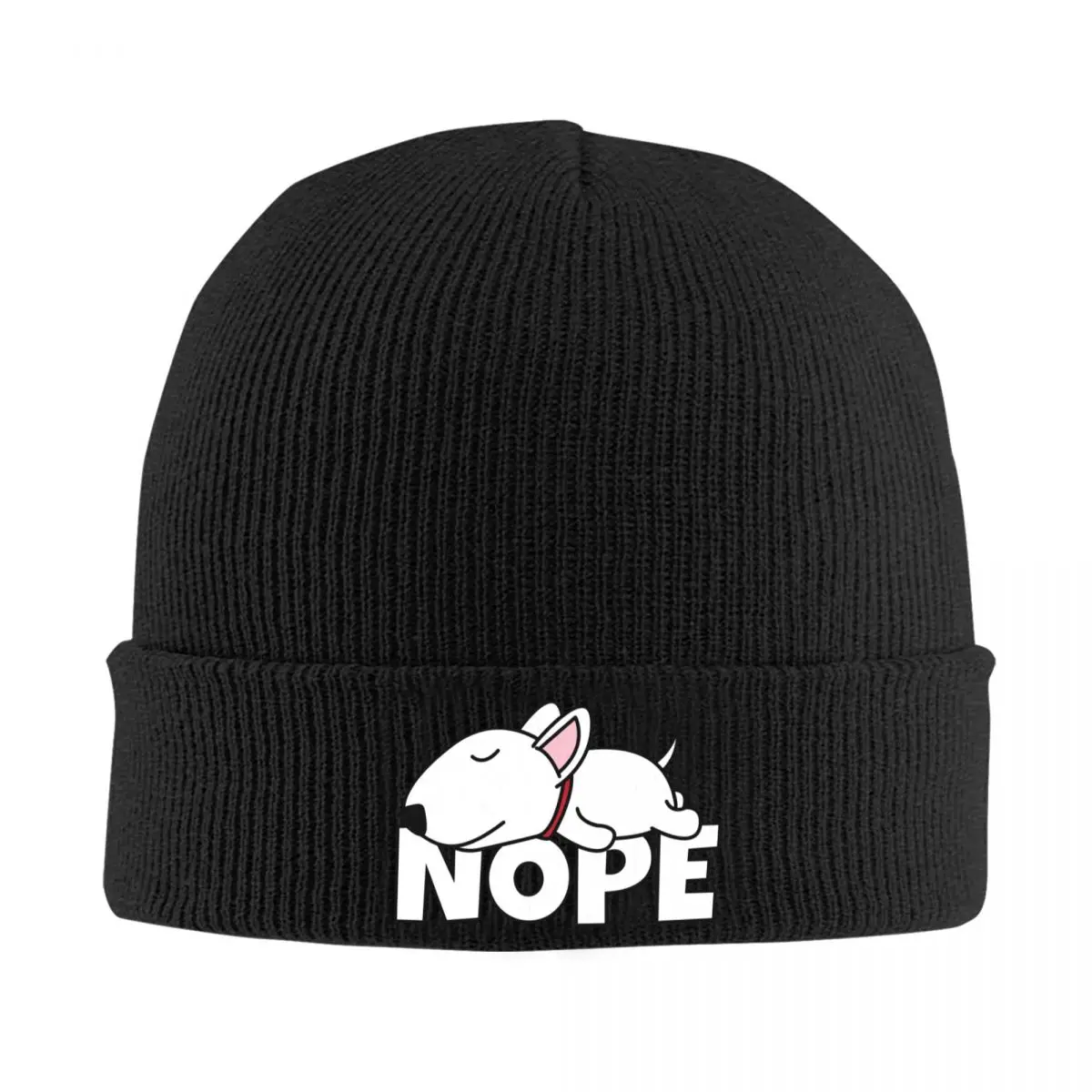 Custom Nope Bull Terrier Dog Beanie Cap Unisex Winter Warm Bonnet Homme Knitting Hat Hip Hop Outdoor Ski Skullies Beanies Caps