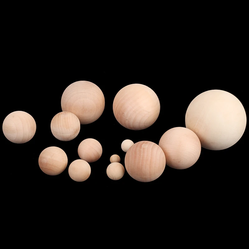 Solid Natural Color Ball Dia 6/8/10/12/15/20/25/30/35-90mm No Hole Round Wooden Beads Manual DIY Ball Jewelry Carving Beads