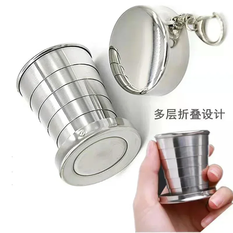 75/140ML Stainless Steel Folding Cup Camping Cookware Retractable Cup Teacups Teaware Camp Utensils Tableware Folded Cup