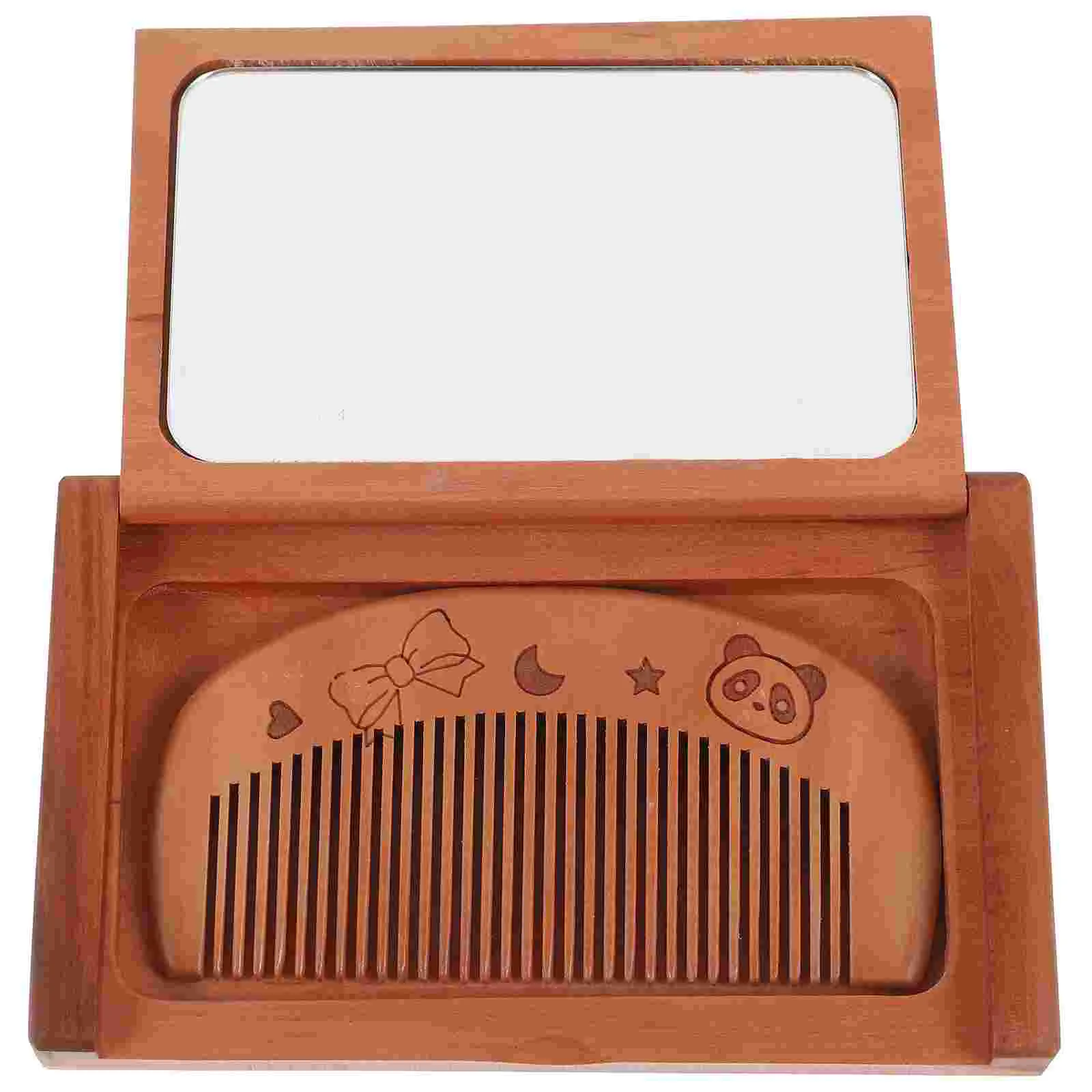 

Wooden Comb Mirror Set Small Magnifying Compact Lighted Clear Pocket Handheld Folding Mirror Portable Travel Size Rectangular