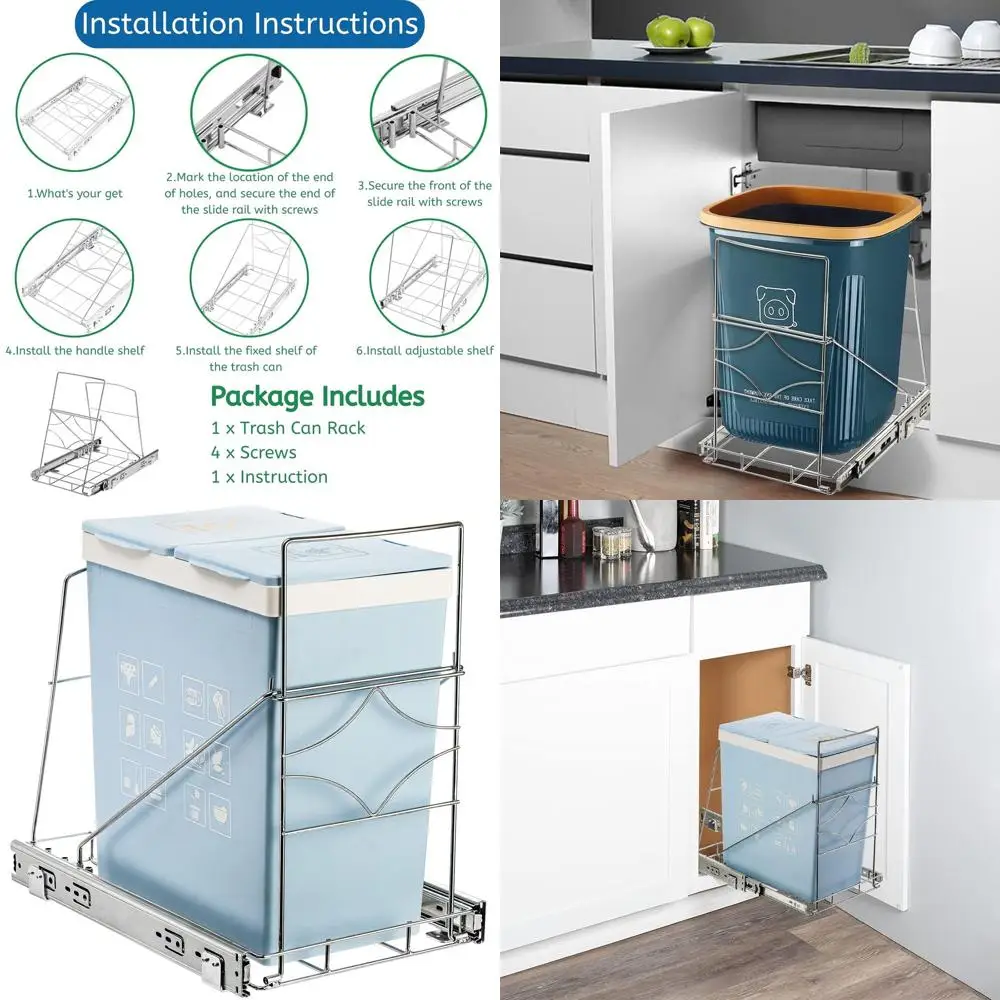 

Adjustable Slide-Out Trash Bin for Under-Sink Storage, Fits 7-11 Gallon Cans (Not Included)