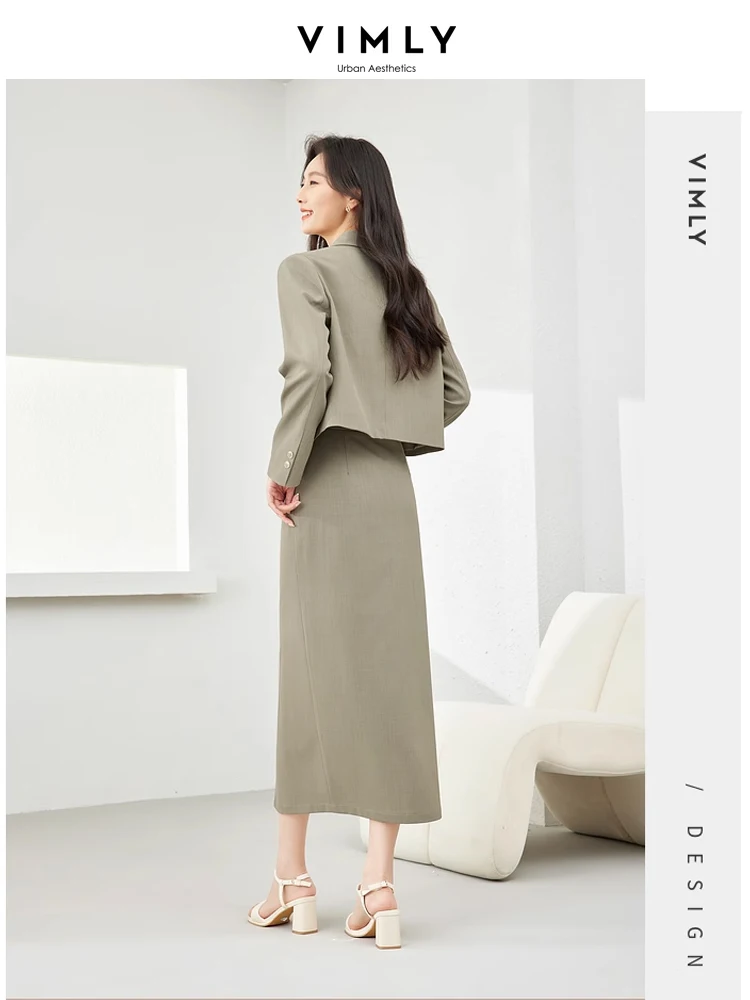 Vimly Elegant Spring Outfits Blazer Skirt Suit Two Piece Matching Sets 2024 Office Wear Fashion Straight Split Midi Skirt M5923