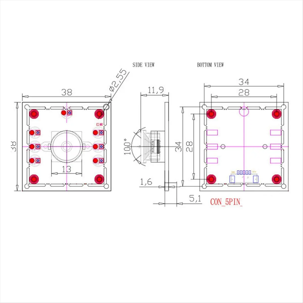 AT42 New 3PCS 100 Degree Camera Module 1MP OV9732 1280x720 USB Free Driver Manual Focus,with 1M Cable for WinXP/7/8/10