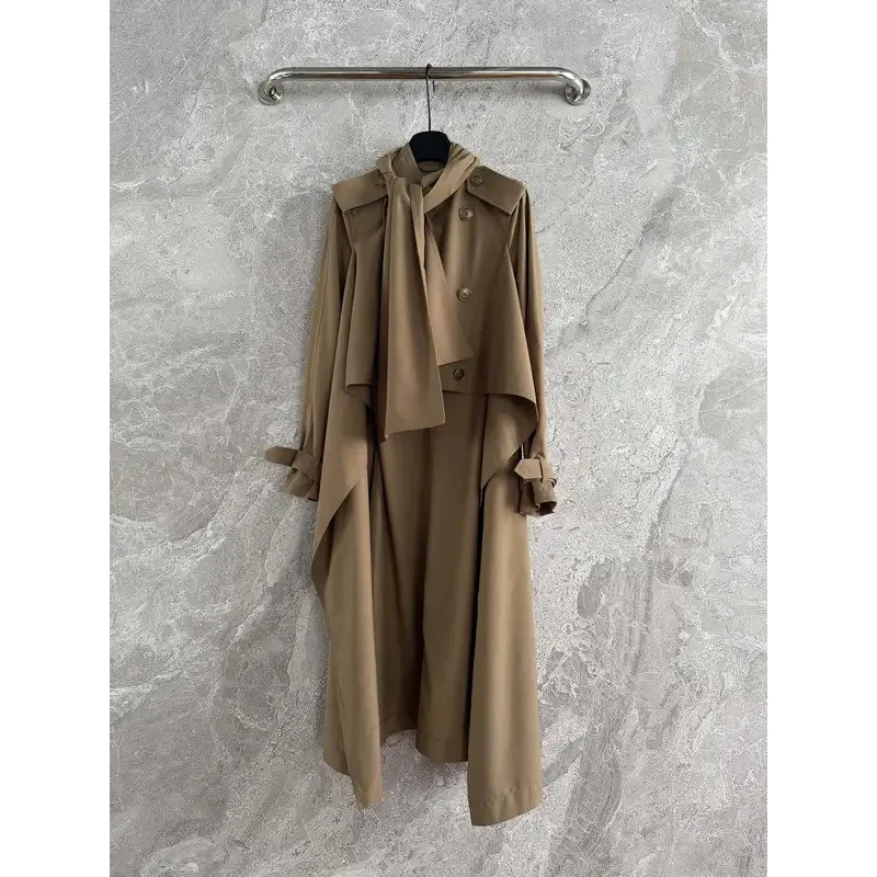 Women's Trench Coat with a Short Front and Long Back at the Neckline