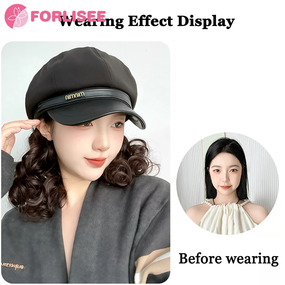 FORLISEE Synthetic Autumn And Winter Ladies Warm Pear Flower Curly Duck Tongue Beret Short Curly Hair Octagonal Hat Wig